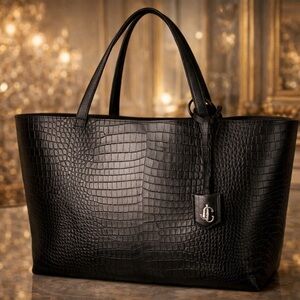 Jimmy Choo Black Tote Bag Italian Leather Croco